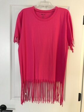 NWT-On Fire Hot Pink Fringe Tee